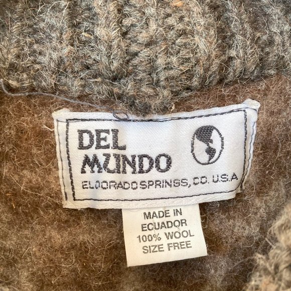 Wool Del Mundo Sweater Thick Llama Print Pockets Medium Vintage Boho Warm Unique - Picture 7 of 7
